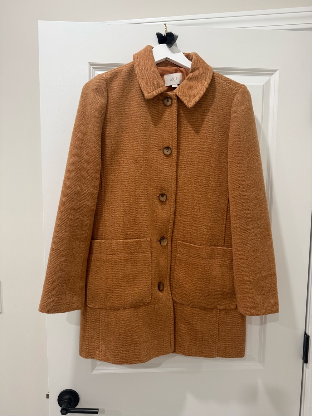 LOFT Women's Caramel Tan Wool-Blend Pea Coat